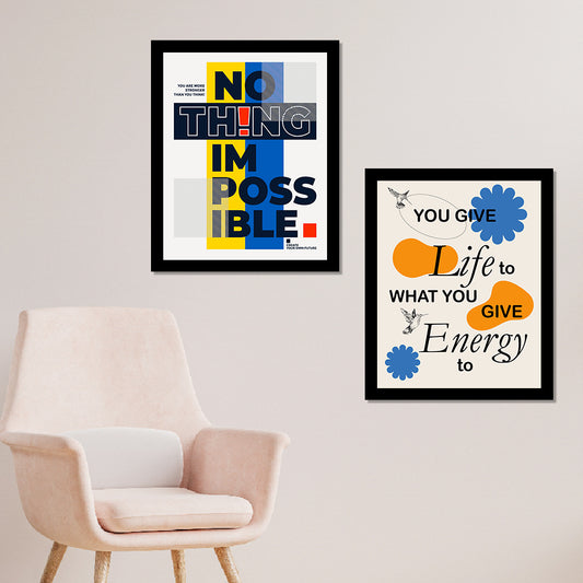 Motivational Quote Frame Set of 2 Digital Print Wall Art (12 x 16 Inches)