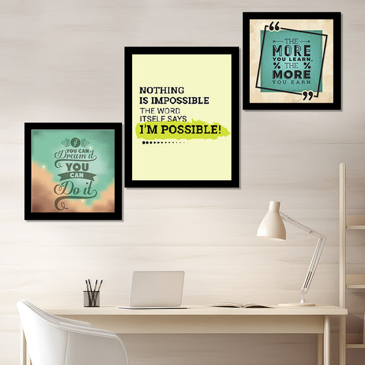 Motivational Quotes Frames Framed Posters | Quotes Wall Frames with Acrylic | Posters With Frame Set of 3 | DSQUOT_029