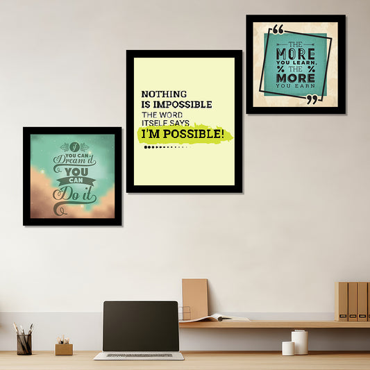 Motivational Quotes Frames Framed Posters | Quotes Wall Frames with Acrylic | Posters With Frame Set of 3 | DSQUOT_029