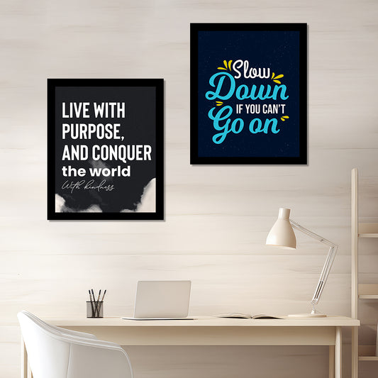 Motivational Framed Painting/Posters for Room Decoration, Set of 2 Black Frame Art Prints/Posters for Living Room ( Size:- 16 x 12 Inches , Each Frame) | DSQUOT_033
