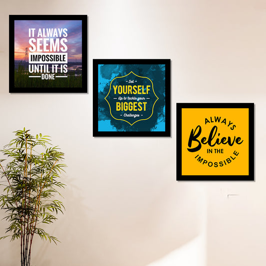Motivational Wall Frames, Inspirational Quotes Wall Frames for Home Office Study Room Decor, Multicolor Posters With Black Frame, Set of 3 Art Print | DSQUOT_038