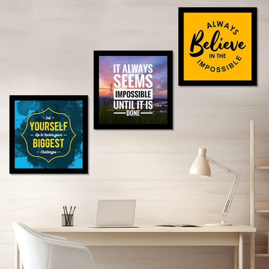 Motivational Wall Frames, Inspirational Quotes Wall Frames for Home Office Study Room Decor, Multicolor Posters With Black Frame, Set of 3 Art Print | DSQUOT_038
