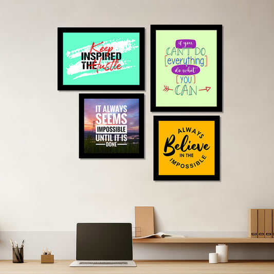 Motivational Wall Frames, Inspirational Quotes Wall Frames for Home Office Study Room Decor, Multicolor Posters With Black Frame, Set of 4 Art Print | DSQUOT_039