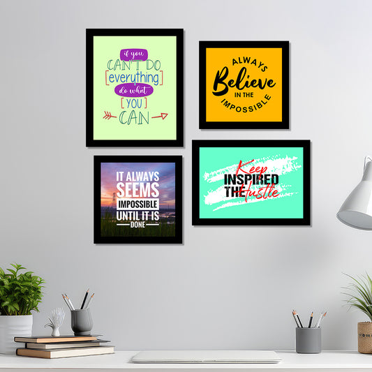 Motivational Wall Frames, Inspirational Quotes Wall Frames for Home Office Study Room Decor, Multicolor Posters With Black Frame, Set of 4 Art Print | DSQUOT_039