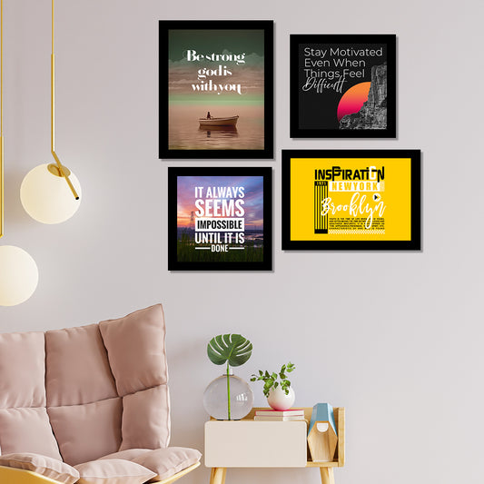 Motivational Wall Frames, Inspirational Quotes Wall Frames for Home Office Study Room Decor, Multicolor Posters With Black Frame, Set of 4 Art Print | DSQUOT_040