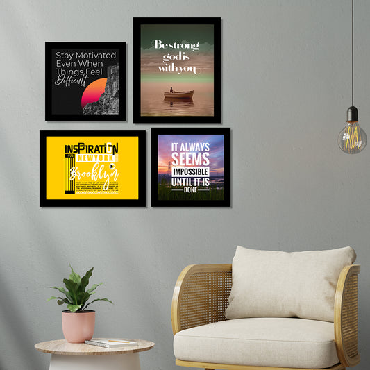 Motivational Wall Frames, Inspirational Quotes Wall Frames for Home Office Study Room Decor, Multicolor Posters With Black Frame, Set of 4 Art Print | DSQUOT_040