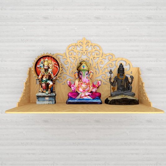 Beautiful Wall Hanging Wooden Temple/ Pooja Mandir Design With Shelf, Natural Color (DS021)