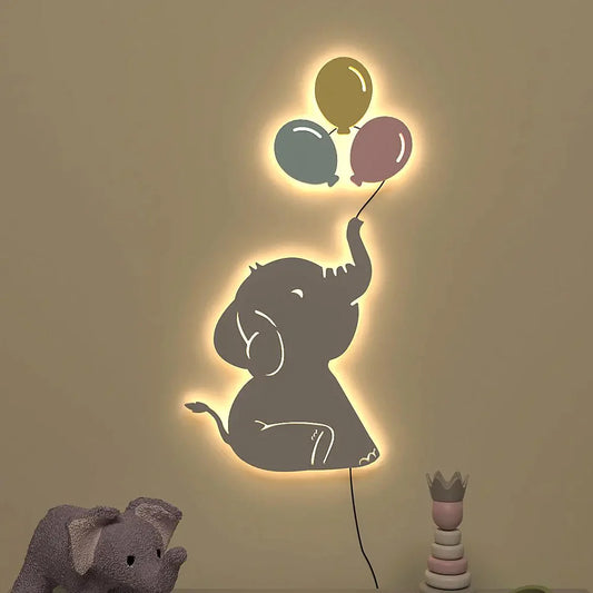 Playful Elephant Baby Backlit Wooden Wall Decor