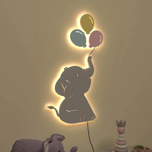 Playful Elephant Baby Backlit Wooden Wall Decor