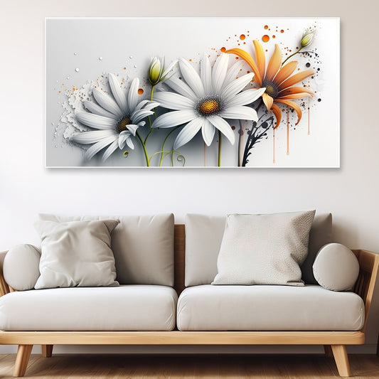 legant White and Orange Daisy Canvas Art for Modern Décor