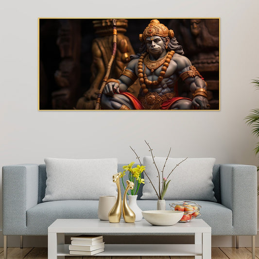 Indian God Hanuman With a Floral Background Surrounding Canvas Wall Painting