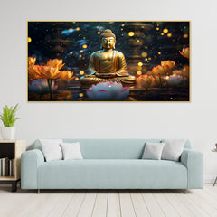 DEKORSTATION Vastu Golden Buddha Canvas Wall Painting for Peace, Positivity & Prosperity | Spiritual Wall Art For Living Room | Bedroom | Office | Drawing room