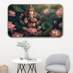 DEKORSTATION Premium Lord Ganesha Modern Art Wall Decor with Sparkle Lamination - Golden Slim Frame Ganpati Painting for Living Room & Entrance - Finished Surface Spiritual Wall Hanging, 11 x 14 Inch
