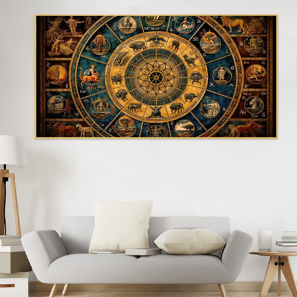 Astrology Astronomical Clock Closeup Zodiac Signs Canvas Wall Painting