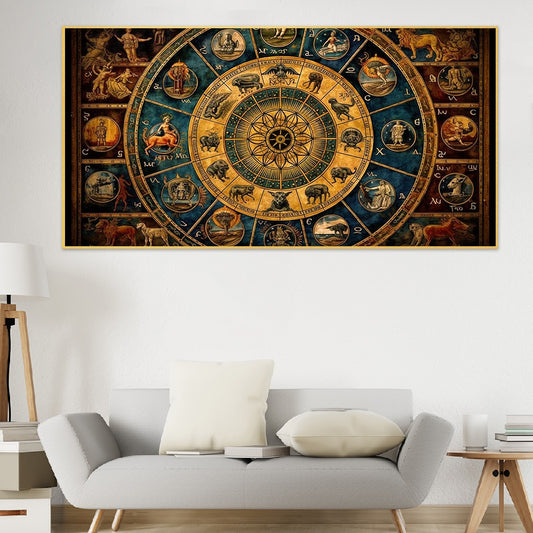 Astrology Astronomical Clock Closeup Zodiac Signs Canvas Wall Painting