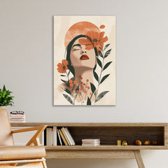 Woman with Boho Floral Canvas Wall Painting Modern Art Minimalist Canvas Painting