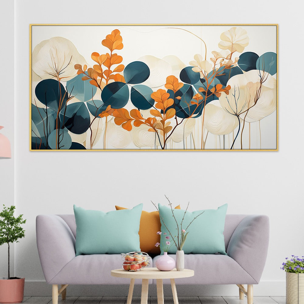 Whispers of Autumn Long Trees canvas painting Elegant Botanical Canvas with Warm Earthy Tones