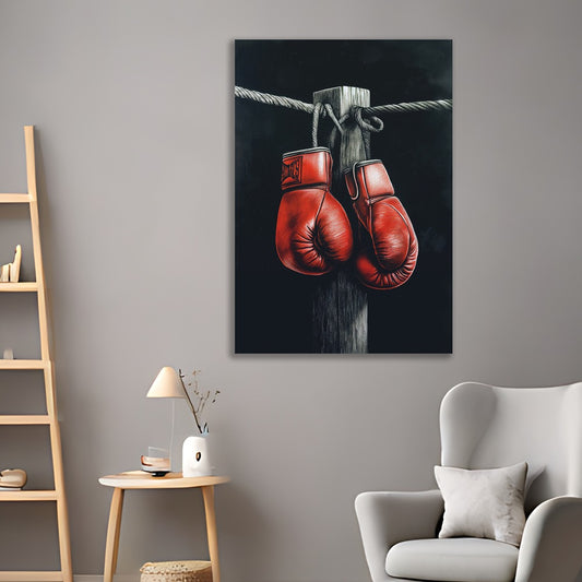 Final Round Bold Red Boxing Gloves Canvas wall Painting for Gym Wall Decoration Elegant boxing Stretched Wall Paintings