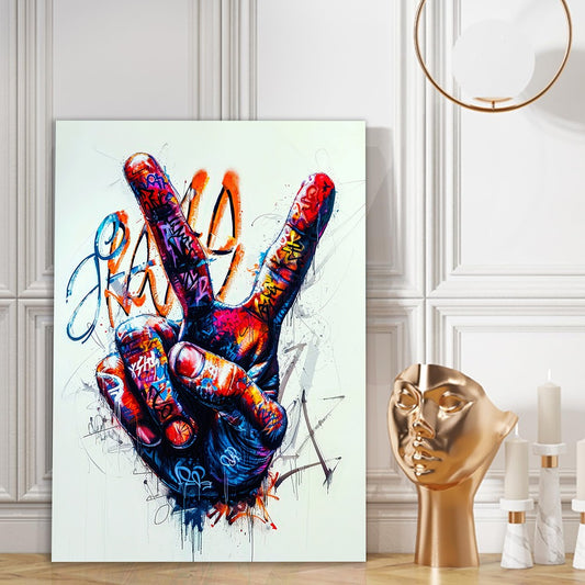 Victory Singh Canvas Cainting Urban Vibes Peace Colourful Victory Hand Graffiti Street Art Canvas Painting for Wall Decoration Elegant Beautifull Victory Art Stretched Wall Paintings