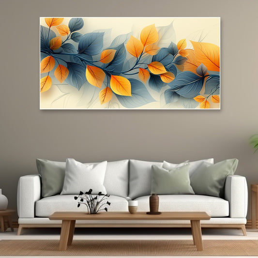 A Swirling Blend Of Autumn Leaves And Blue Waves Canvas Wall Painting