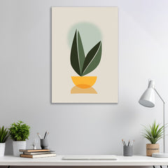 Modern Minimalist Plant Canvas Wall Art Abstract Green Leaves in Yellow Pot for Home and Office Décor for Wall Decoration Elegant Modern Art Stretched Wall Paintings