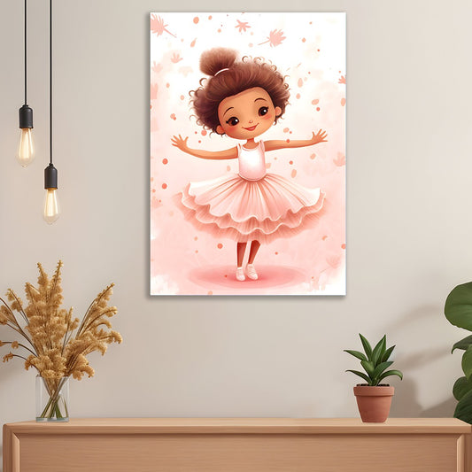 Joyful Little Ballerina Whimsical Kids Ballet Canvas Wall Painting Perfect Nursery or Playroom Decor for Wall Decoration Elegant Little Girl Moder Art Stretched Wall Paintings