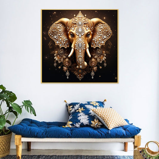Majestic Golden ganesh ji Canvas wall painting Opulent Wall Art