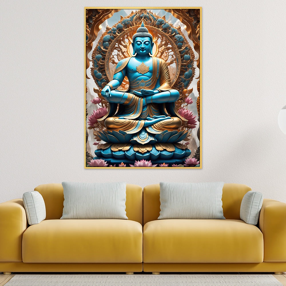 Multicolored Meditative Calm Buddha Canvas Painting for Bedroom