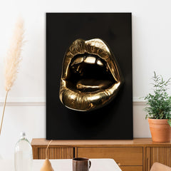 Bold Gold Lips Canvas Painting Modern Glamour Wall Decor for Wall Decoration Elegant Little Girl Moder Art Stretched Wall Paintings
