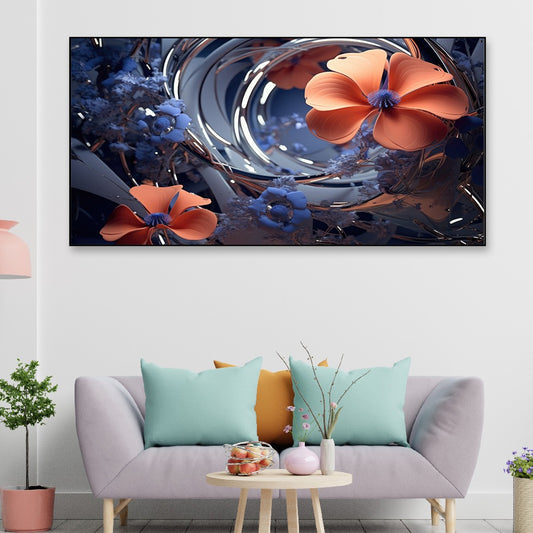 Blue and orange 3d bunch flower Canvas painting beautifull for Bedroom