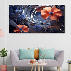 Blue and orange 3d bunch flower Canvas painting beautifull for Bedroom