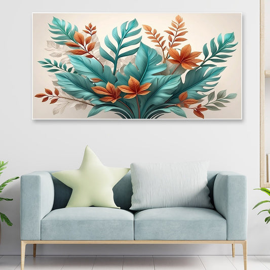 Elegant Botanical Bliss green and orange leaf Canvas wall painting Modern Tropical Leaf Wall Art for Sophisticated Decor