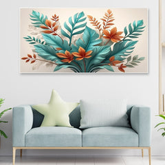 Elegant Botanical Bliss green and orange leaf Canvas wall painting Modern Tropical Leaf Wall Art for Sophisticated Decor
