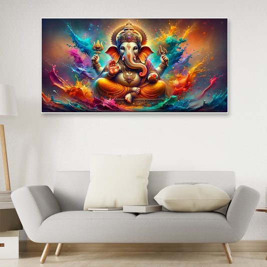 Divine multicolor Lord Ganesha Religious Canvas Wall Painting  Decoration