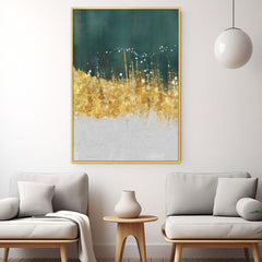 DEKORSTATION Abstract Green & Gold Cityscape Canvas Painting | Modern Skyline Wall Art for Living Room Bedroom Office | Luxury Home Decor India