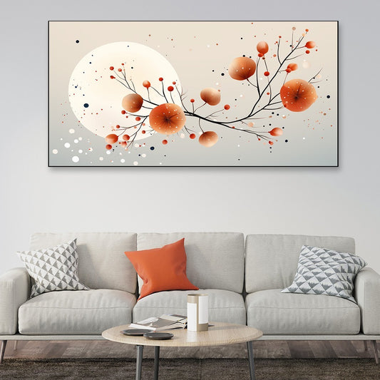 An Abstract Illustration Of A Branch With Red Flowers Canvas Wall Painting