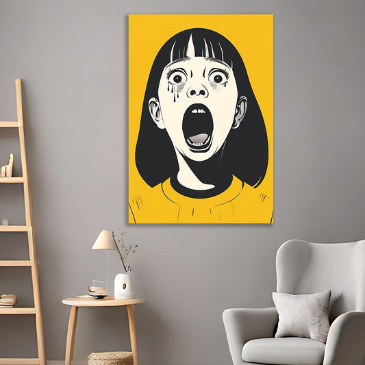 shouting girl bold pop art portrait with emotional impact canvas painting yellow Theme for Wall Decoration Elegant Little Girl Moder Art Stretched Wall Paintings