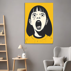 shouting girl bold pop art portrait with emotional impact canvas painting yellow Theme for Wall Decoration Elegant Little Girl Moder Art Stretched Wall Paintings