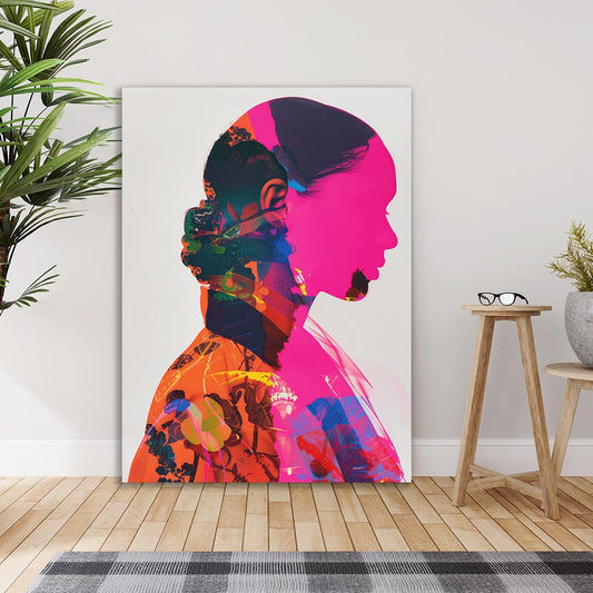 Modern Abstract Woman Silhouette Canvas Painting Bold Colorful Wall Decor Contemporary Portrait Painting for Wall Decoration Elegant Beautifull Colourful Art Stretched Wall Paintings