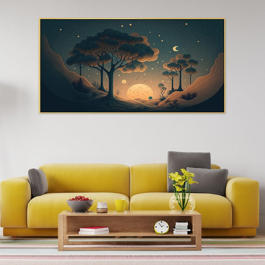 Starry Night Sky Flat Design Earthy Colors Harmony And Balance Canvas Wall Painting