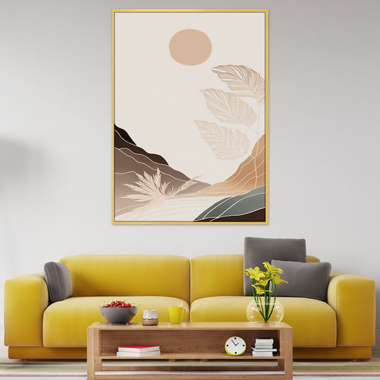 Canvas painting Earthy Radiance Sun & Plant in Brown and Beige painting