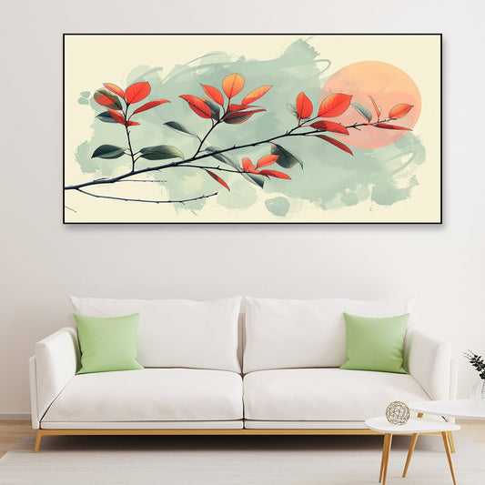 Autumn Breeze Minimalist Botanical Art With Warm Sunset Painting