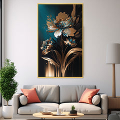 DEKORSTATION Luxury Blue Black & Gold Floral Canvas Wall Painting abstract wall art For Living Room | Bedroom | Office | Drawing room