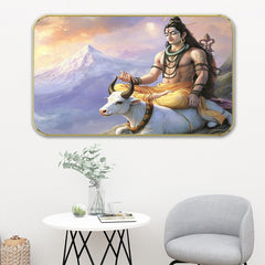 DEKORSTATION Premium Lord Shiva and Nandi Modern Art Wall Decor with Sparkle Lamination Painting - Golden Slim Frame Mahadev Painting for Living Room & Pooja Room - Finished Surface Devotional Decor, 11 x 14 Inch