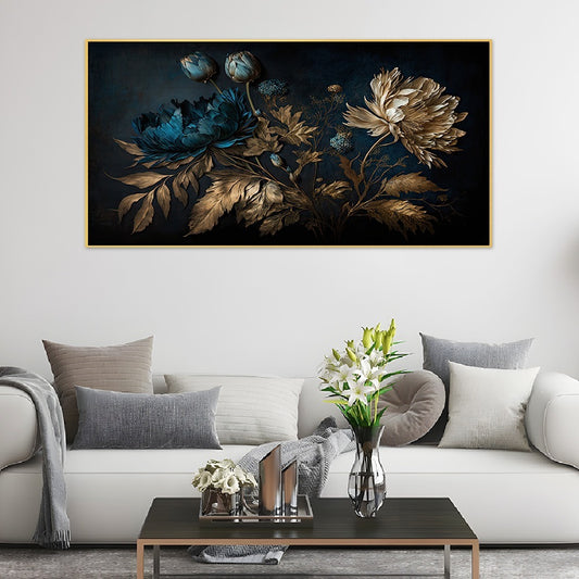 Subtly Textured Blue And Gold Canvas Wall Painting