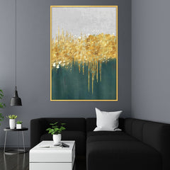 DEKORSTATION Abstract Gold Skyline Canvas Painting with Drip Effect | Modern Wall Art for Living Room Bedroom Office | Luxury Home Decor India