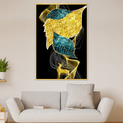 DEKORSTATION Modern Abstract Golden and green leaf Canvas Wall Painting | Modern Wall Decor For Living Room | Bedroom | Office | Drawing room