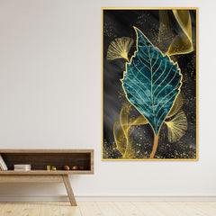 DEKORSTATION Abstract Teal & Gold Leaf Canvas Painting | Luxury Wall Art for Living Room Bedroom Office | Modern Home Decor