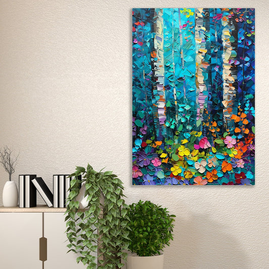 Vibrant Birch Forest Colorful Textured Landscape Canvas Wall Painting Modern Nature Painting for Wall Decoration Elegant Little Girl Moder Art Stretched Wall Paintings