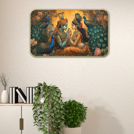 DEKORSTATION Premium Radha Krishna Modern Art Wall Painting with Sparkle Lamination | Elegant Finished Surface | 11 x 14 Inch | Home, Office & Hotel Decor
